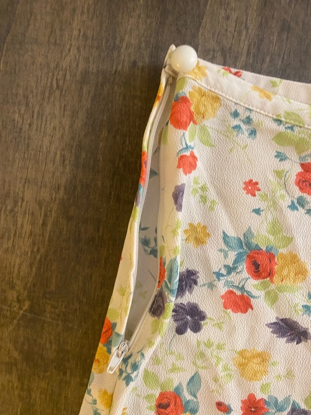 Vintage Cream Floral A-Line Skirt